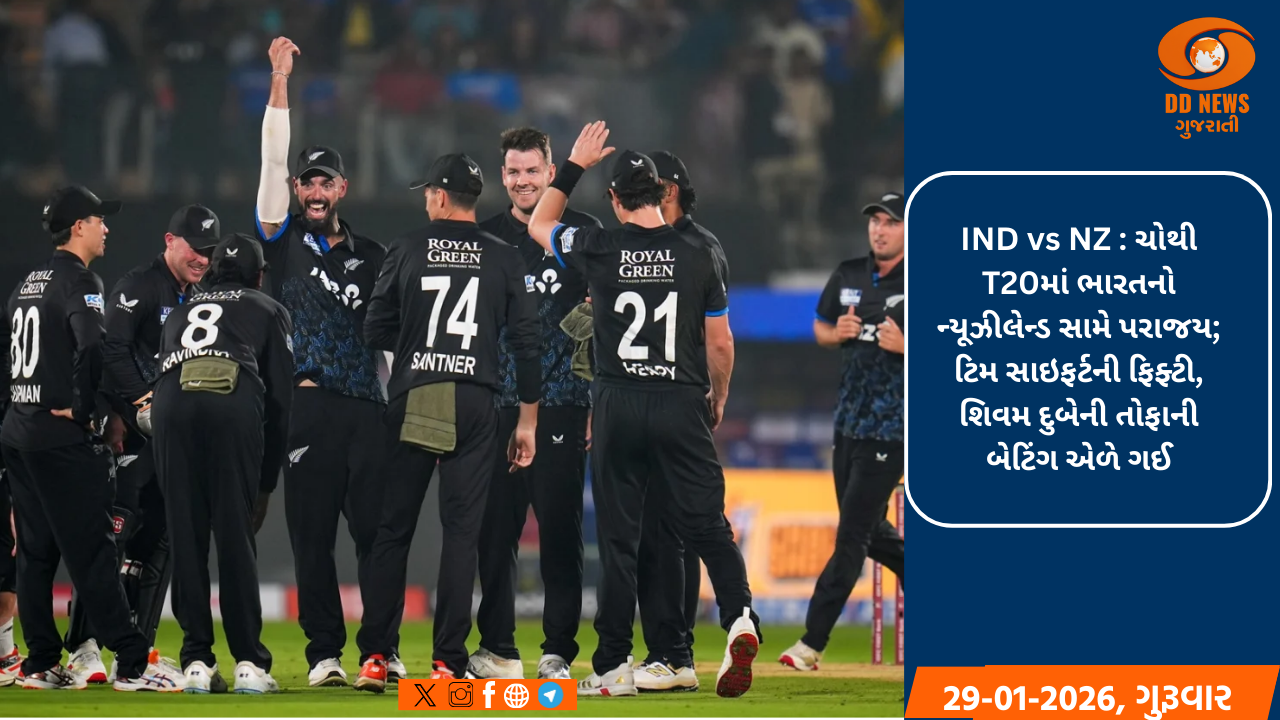IND vs NZ : ચોથી T20માં ભારતનો ન્યૂઝીલેન્ડ સામે પરાજય; ટિમ સાઇફર્ટની ફિફ્ટી, શિવમ દુબેની તોફાની બેટિંગ એળે ગઈ