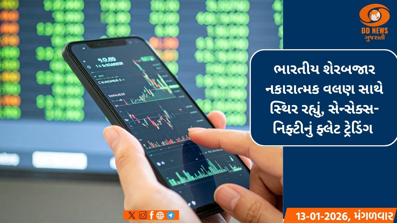 ભારતીય શેરબજાર નકારાત્મક વલણ સાથે સ્થિર રહ્યું, સેન્સેક્સ-નિફ્ટીનું ફ્લેટ ટ્રેડિંગ 