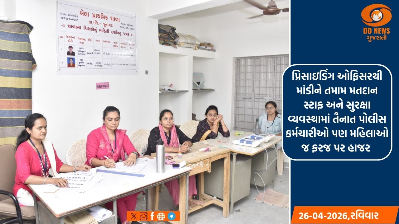 જૂનાગઢના બેલા ગામમાં મતદાન મથકની સુરક્ષાથી લઈ સંચાલન સુધીની જવાબદારી મહિલાઓએ સંભાળી