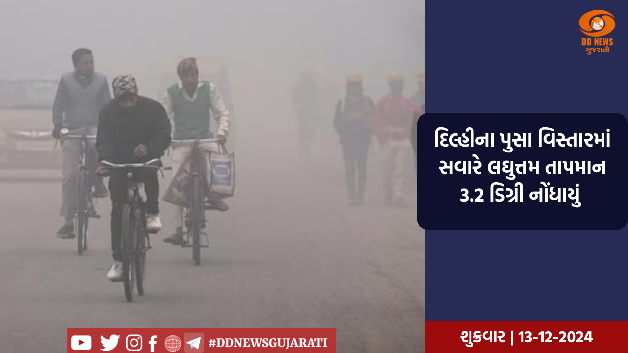 દિલ્હીના પુસા વિસ્તારમાં સવારે લઘુત્તમ તાપમાન 3.2 ડિગ્રી નોંધાયું 
