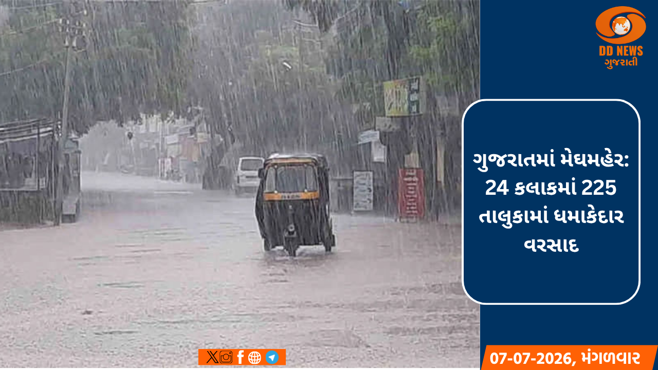 ગુજરાતમાં મેઘમહેર: 24 કલાકમાં 225 તાલુકામાં ધમાકેદાર વરસાદ