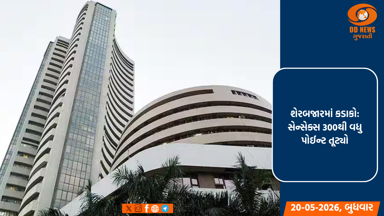 શેરબજારમાં કડાકો: સેન્સેક્સ 300થી વધુ પોઈન્ટ તૂટ્યો