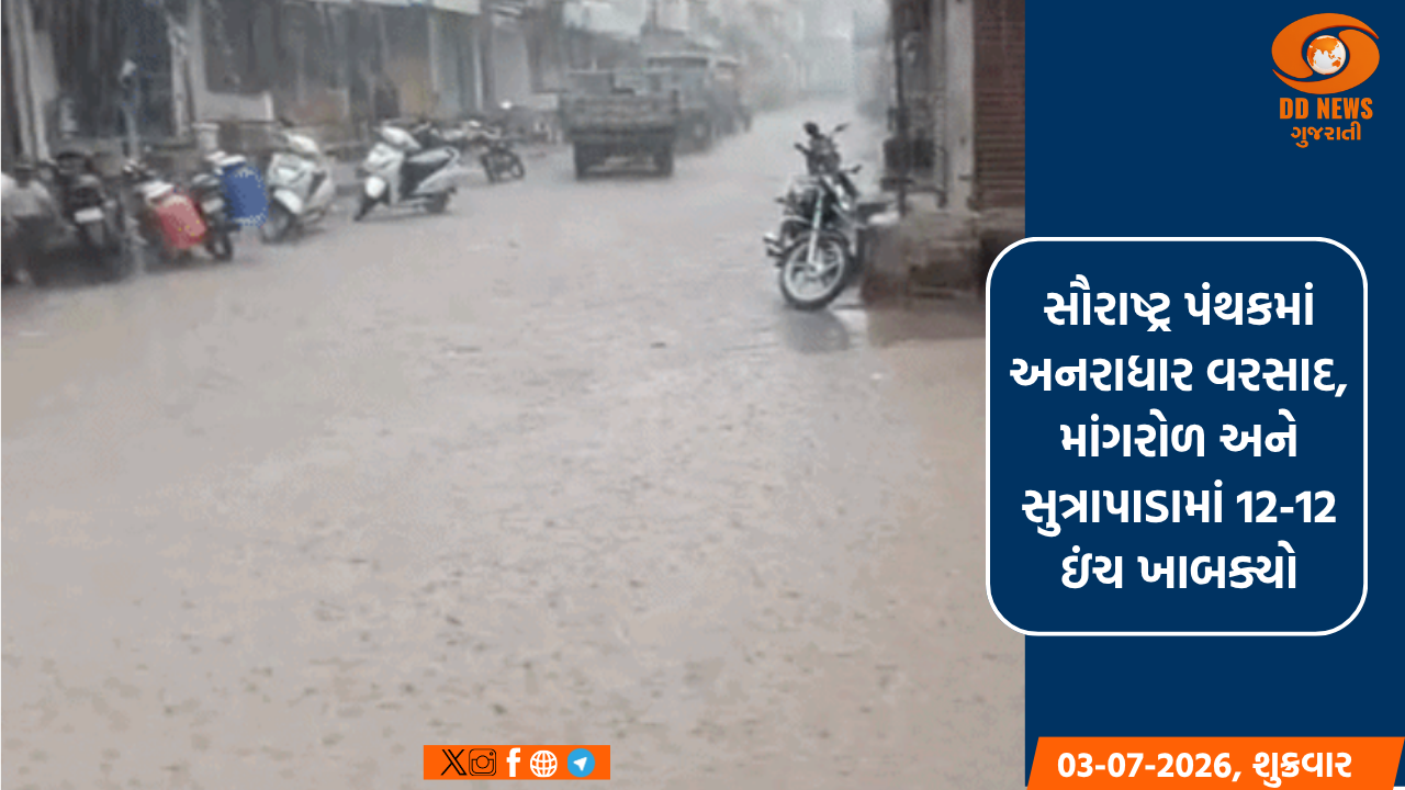 સૌરાષ્ટ્ર પંથકમાં અનરાધાર વરસાદ, માંગરોળ અને સુત્રાપાડામાં 12-12 ઇંચ ખાબક્યો