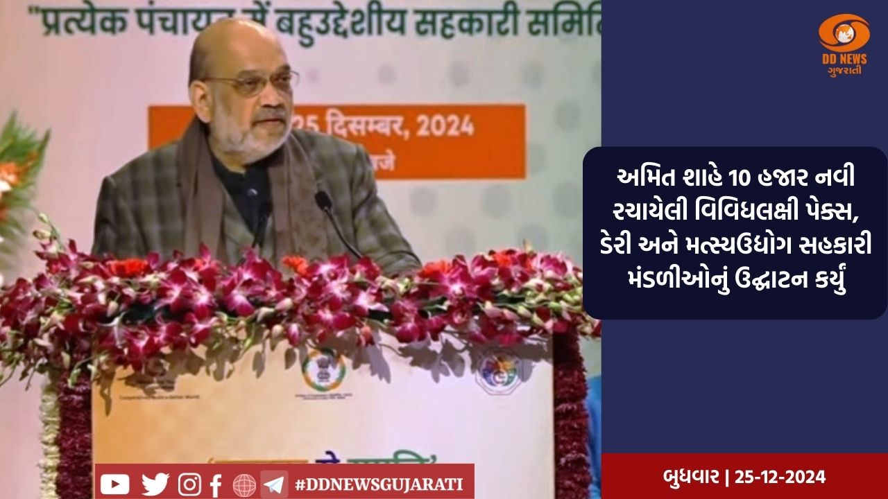 અમિત શાહે 10 હજાર નવી રચાયેલી વિવિધલક્ષી પેક્સ, ડેરી અને મત્સ્યઉદ્યોગ સહકારી મંડળીઓનું ઉદ્ઘાટન કર્યું