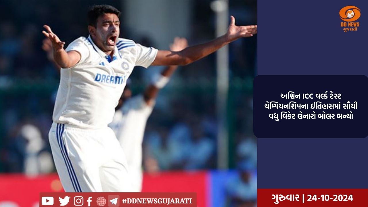  અશ્વિન ICC વર્લ્ડ ટેસ્ટ ચેમ્પિયનશિપના ઈતિહાસમાં સૌથી વધુ વિકેટ લેનારો બોલર બન્યો
